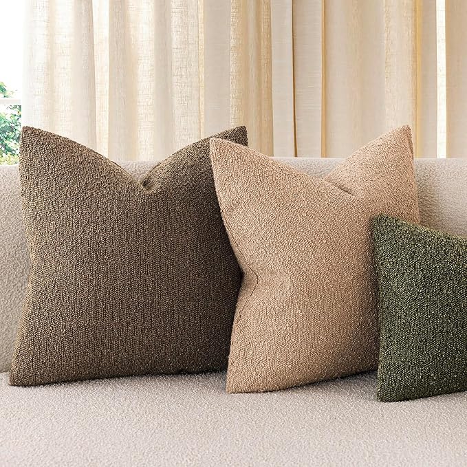 Foindtower Decorative Textured Boucle Throw Pillow Covers Accent Solid Pillow Cases Neutral Soft Cozy Couch Cushion Case for Chair Sofa Bedroom Living Room Home Decor 24x24 Inch,1PC,Chocolate
