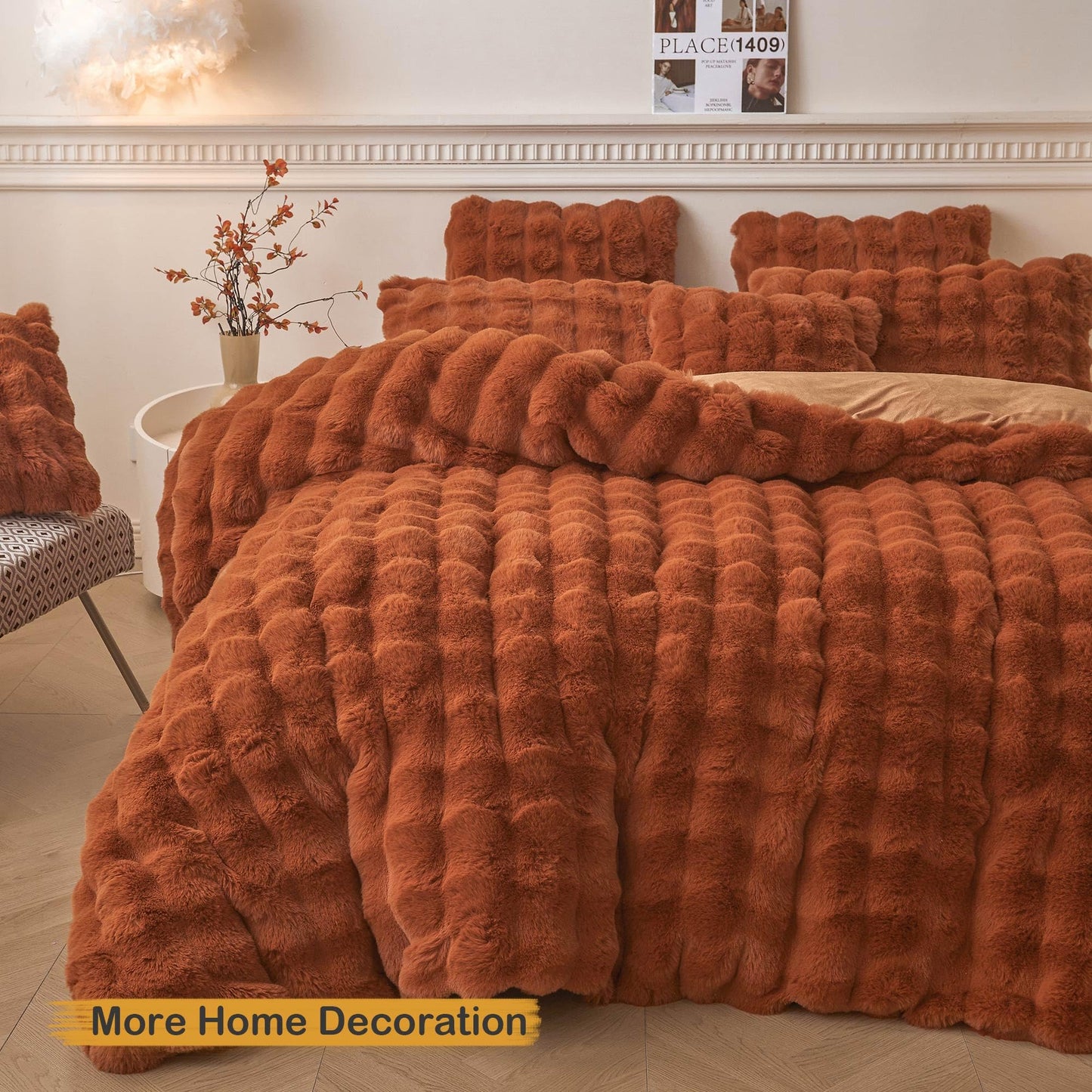 LIFEREVO 2 Pieces Fluffy Faux Rabbit Fur Pillow Cases, Luxury Soft Plush Shaggy Bubble Pillowcases Standard Size with Zipper, Furry Fuzzy Long Pillow Shams Adult Girls Kids Teens 20x26, Burnt Orange