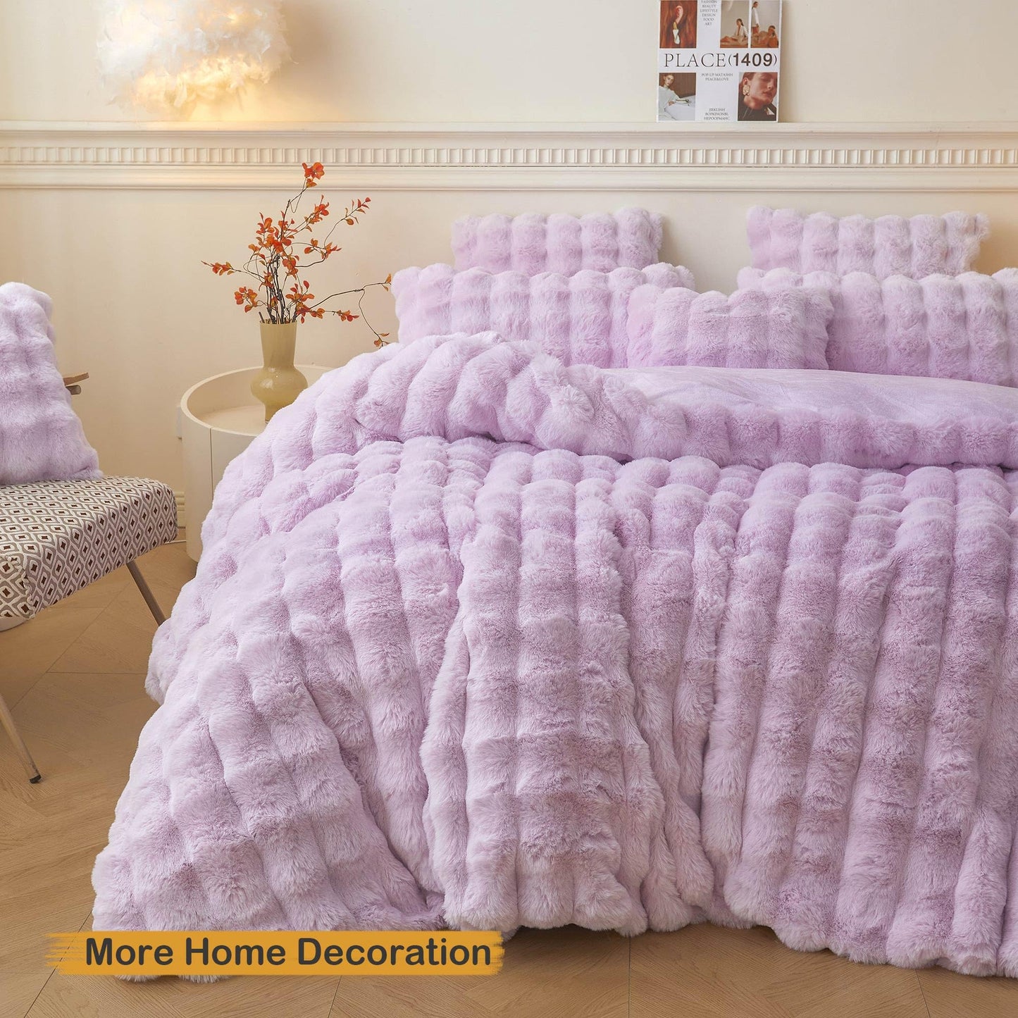 LIFEREVO 2 Pieces Fluffy Faux Rabbit Fur Pillow Cases, Luxury Soft Plush Shaggy Bubble Pillowcases Standard Size with Zipper, Furry Fuzzy Long Pillow Shams for Adult Girls Kids Teens 20x26, Lavender