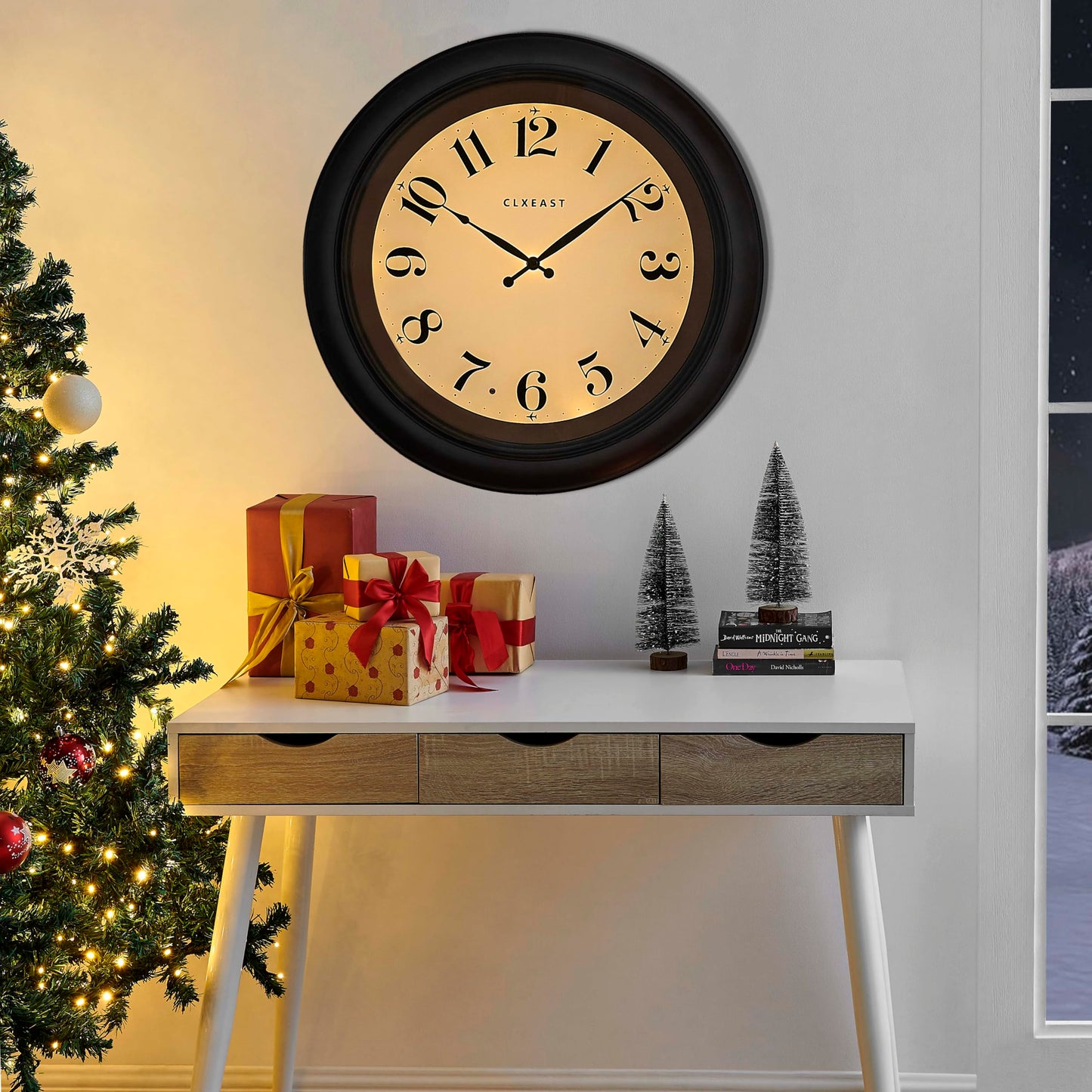 CLXEAST 18 Inch Large Illuminated Wall Clock with AI Smart Night Light Sensor,Modern Farmhouse Wall Clocks for Living Room,Bedroom, Kitchen, Home Office,Oil Rubbed Bronze Black