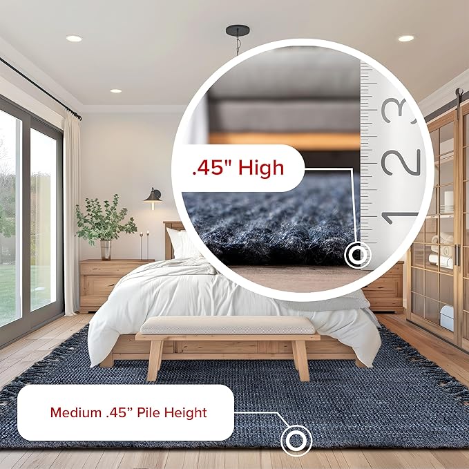 Nuloom Daniela Navy, 2'6" x 8', Handmade, Jute, Tassel, Soft and Textured, High Traffic, Stain Resistant, Easy Clean, Durable Runner for Bedroom, Living Room, Dining Space, Foyer, Entryway