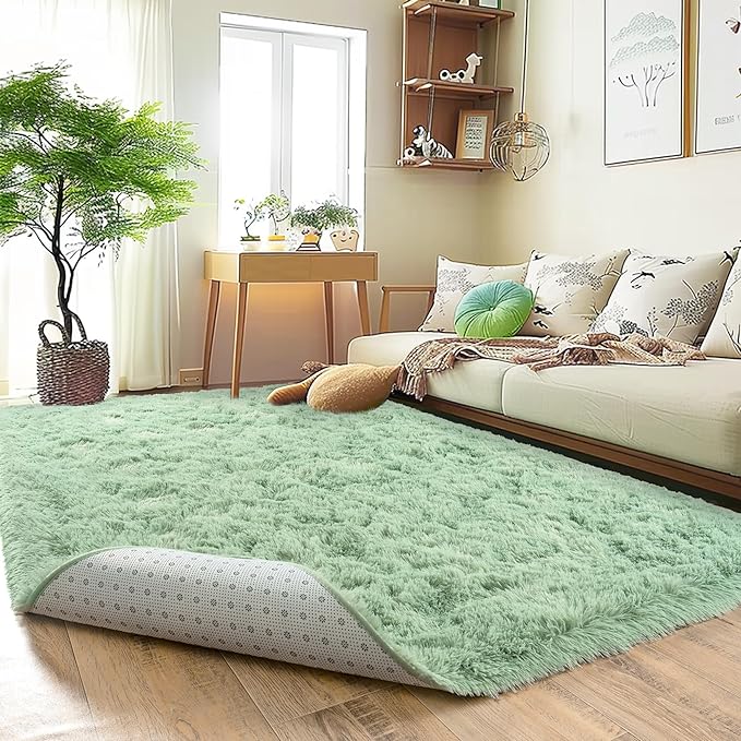 8x10 Large Area Rugs for Living Room, Ultra Fluffy Shag Rug for Bedroom, Modern Plush Soft Carpet for Girls Boys Kids Room Dorm Fuzzy Non Slip Rug for Home Decor Aesthetic, Sage Green