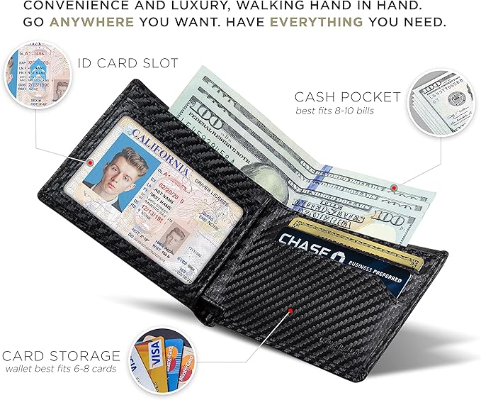 SERMAN BRANDS Mens Slim Bifold Wallet RFID Blocking Minimalist Front Pocket Wallets for Men - Thin & Stylish