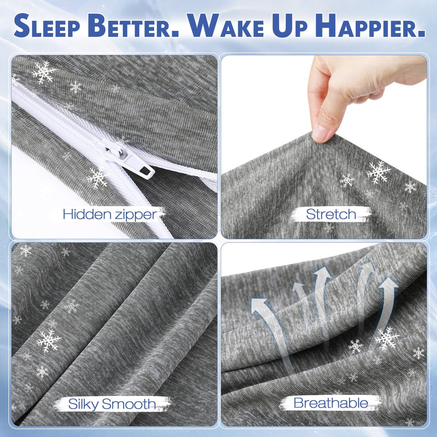 Tudomro 2 Pack Cooling Body Pillow Cases for Hot Sleepers, 20 x 54 Inch Long Cooling Pillow Covers with Hidden Zipper, Soft Breathable Cool to Touch Pillowcases for Night Sweats(Grey)