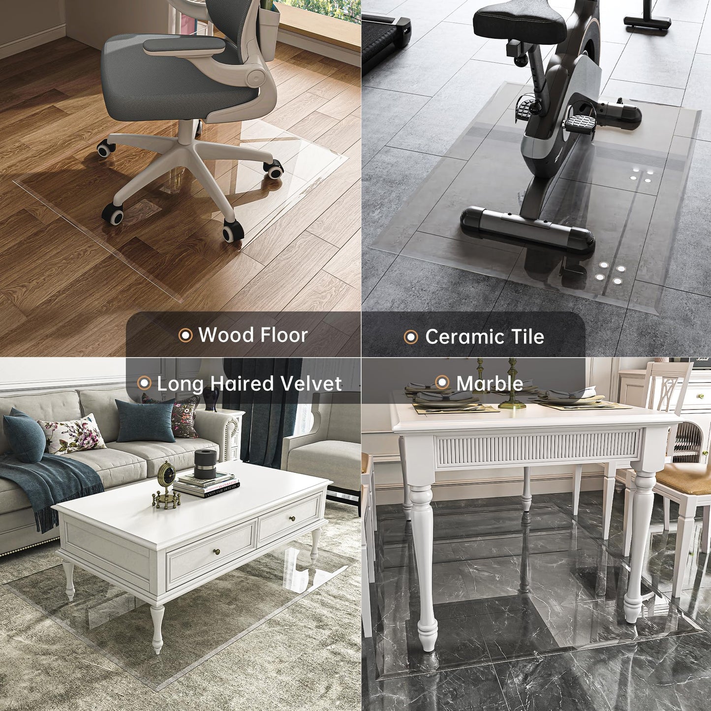 48“x36” Beveled Edge Tempered Glass Chair Mat, 5MM Thick, 1000Lbs Weight Capacity, Clear Ultra-Smooth, Suitable for Hardwood Floors & Carpet, Anti-Scratch Anti-Yellow, Home Office Use