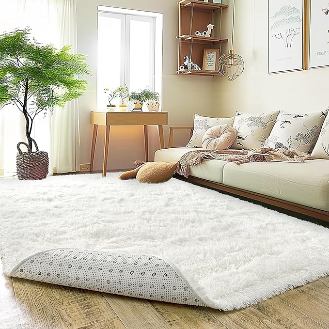 Large 9x12 Area Rugs for Living Room, Ultra Soft Shag Living Room Rug Thick Fluffy Rug for Bedroom, Plush Fuzzy Carpet for Girls Boys Kids Room Non Slip Dorm for Home Decor Aesthetic, Cream White