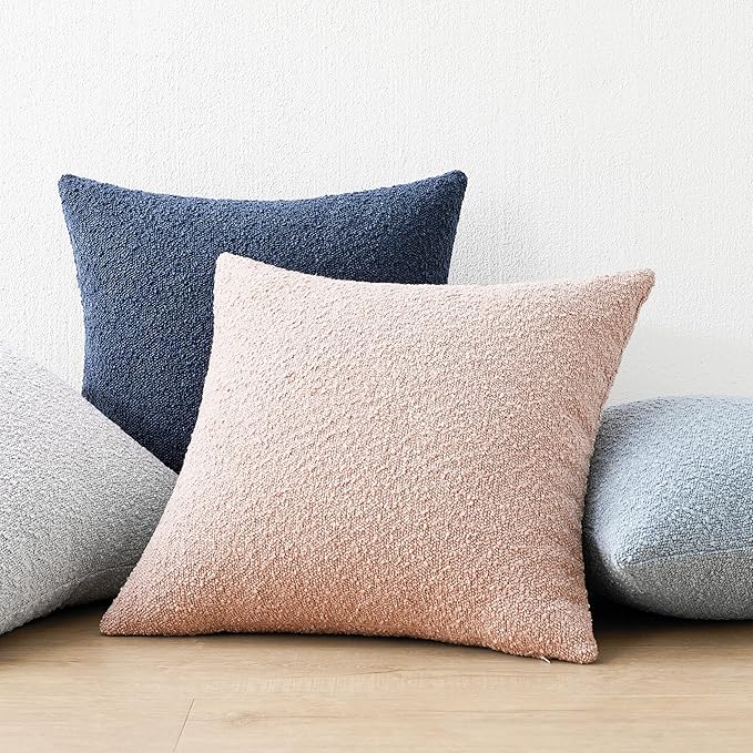 Mixhug Decorative Boucle Throw Pillow Covers, Light Blue, 18 x 18 Inches, Pack of 2 - Textured Boho Pillow Covers for Couch and Bed