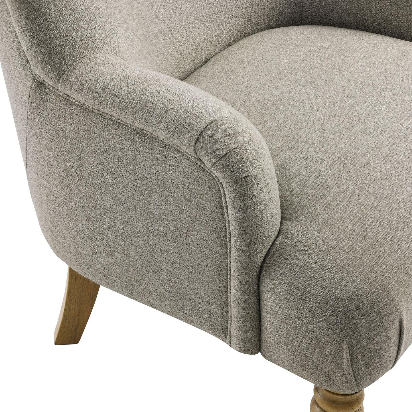 Modway Ellington Living Room Accent Armchair in Linen – Fabric Upholstered Reading Arm Chair with Wooden Legs – Modern Lounge Chair with French Piping Trim