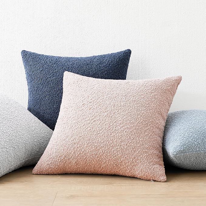 Mixhug Decorative Boucle Throw Pillow Covers, Pink, 20 x 20 Inches, Pack of 2 - Textured Boho Pillow Covers for Couch and Bed