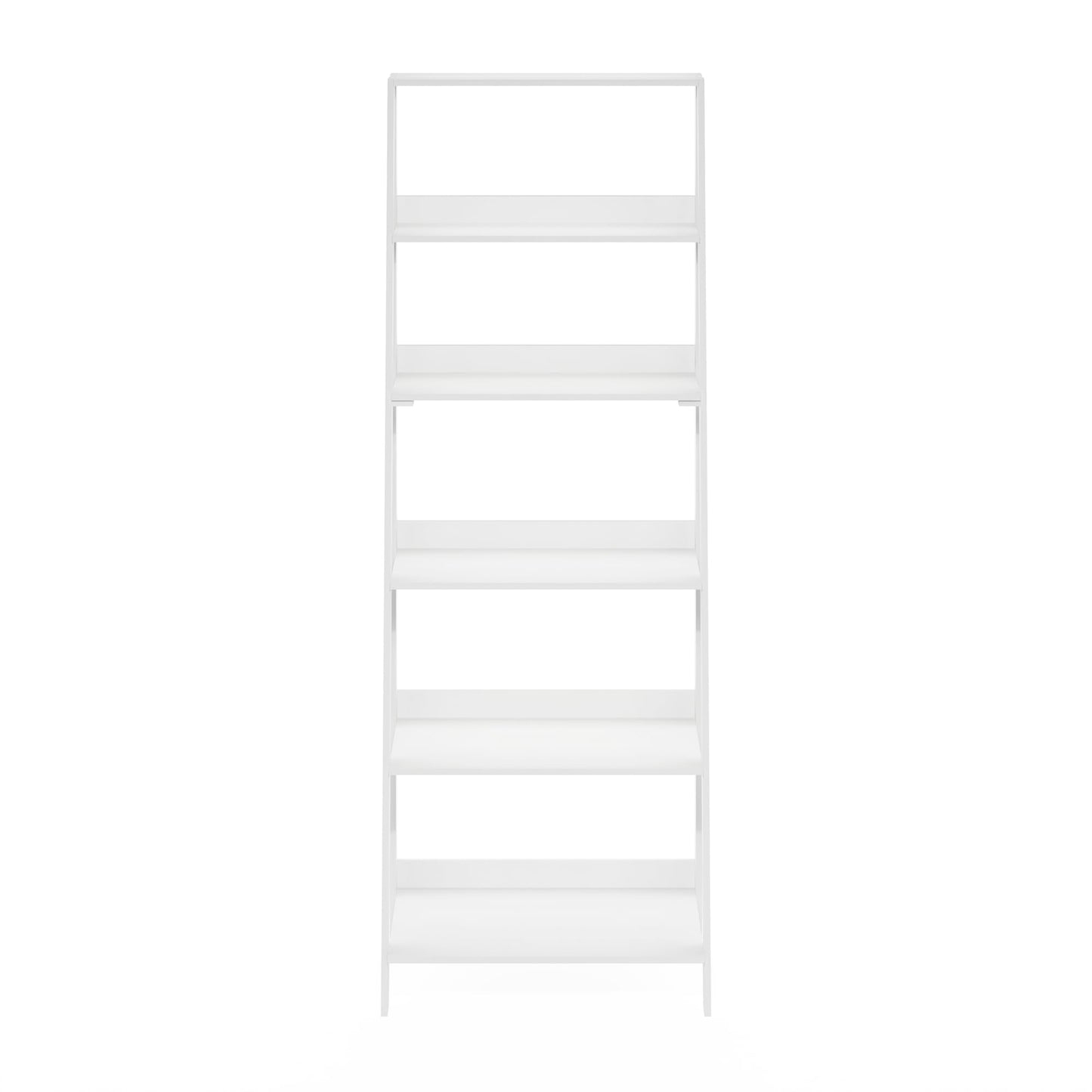 Furinno Ladder Book Shelf, 6-Tier Ladder Shelf, Open Design Bookshelf, Display Storage Bookcase, 14.8" x 23.6" x 66.2", Living Room, Home Office, White