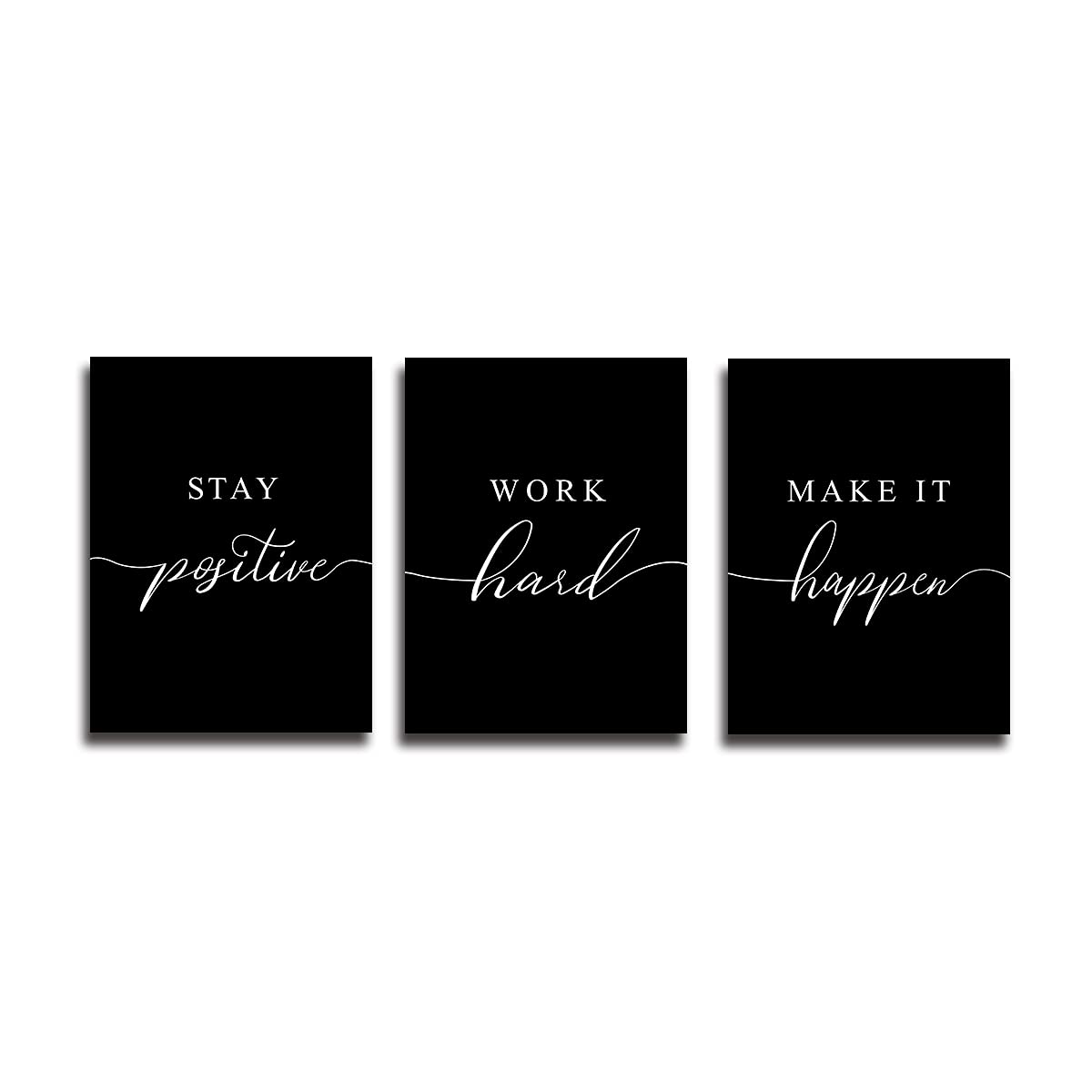 Framed Canvas Wall Art - Motivational Quote Set of 3 Prints, Stay Positive & Inspirational Office Wall Decor (E-3pcs, 12x16in x3pcs)