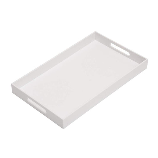 KEVLANG Glossy White Sturdy Acrylic Serving Tray with Handles-12x20 Inch-Serving Coffee Appetizer Breakfast-Kitchen Countertop Makeup Drawer Organizer-Vanity Table Ottoman Decorative Tray