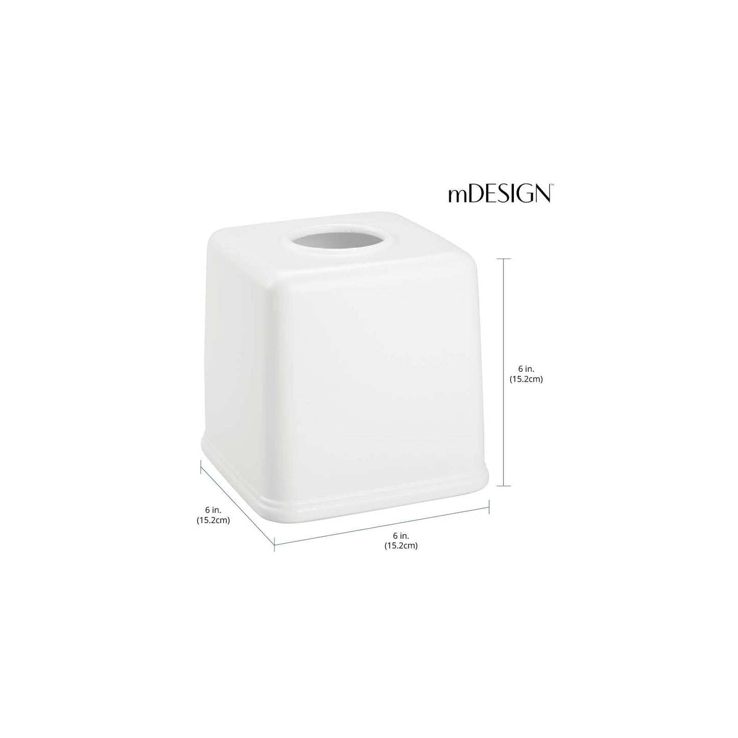 mDesign Plastic Square Facial Tissue Box Cover Holder for Bathroom Vanity Countertops, Bedroom Dressers, Night Stands, Desks and Tables - White