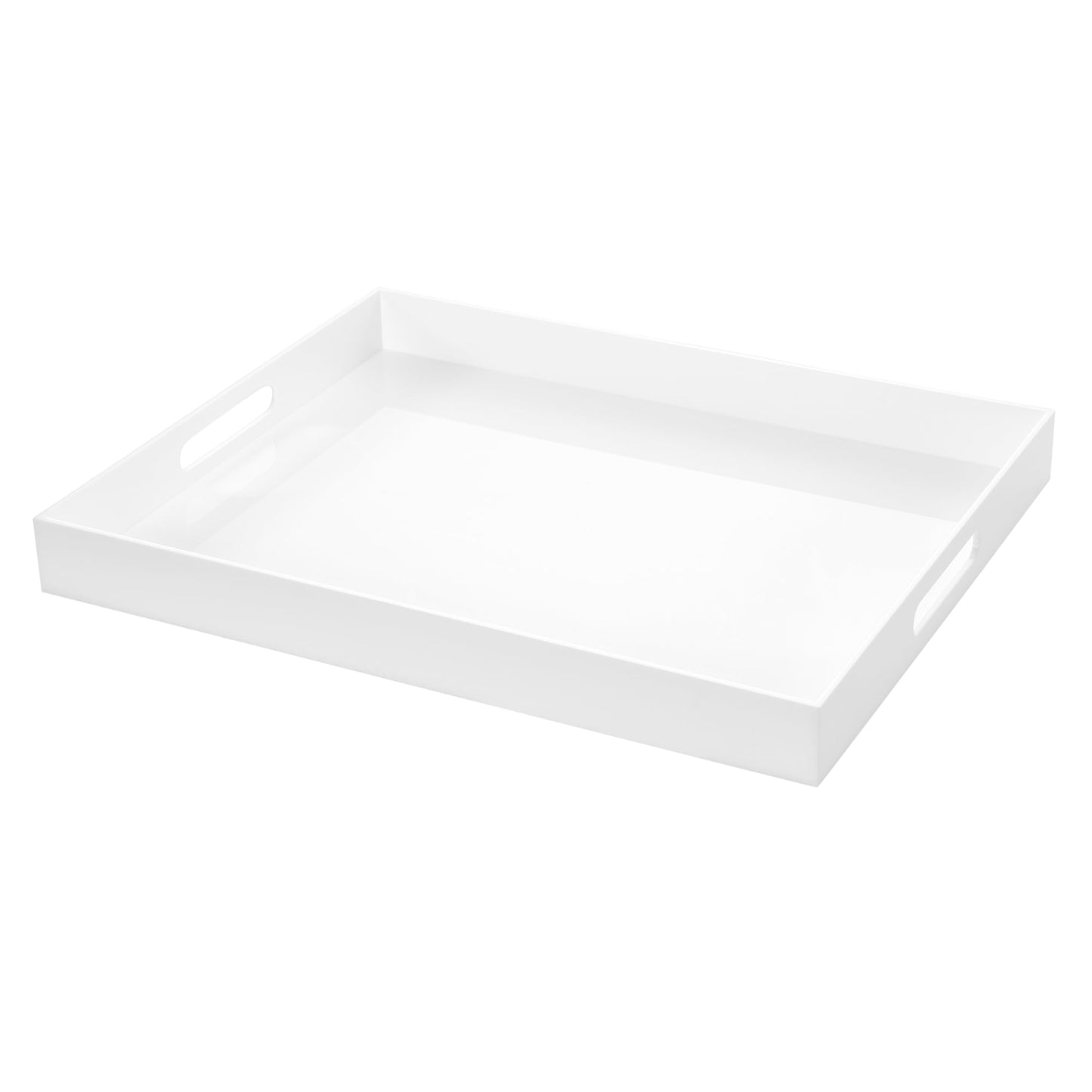 White Rectangular 16x20 Inches Acrylic Ottoman Tray Decorative Serving Tray with Cutout Handles Organizer Tray on Coffee Table Countertop Big Breakfast Bed Tray Living Room Appetizer Serving Food
