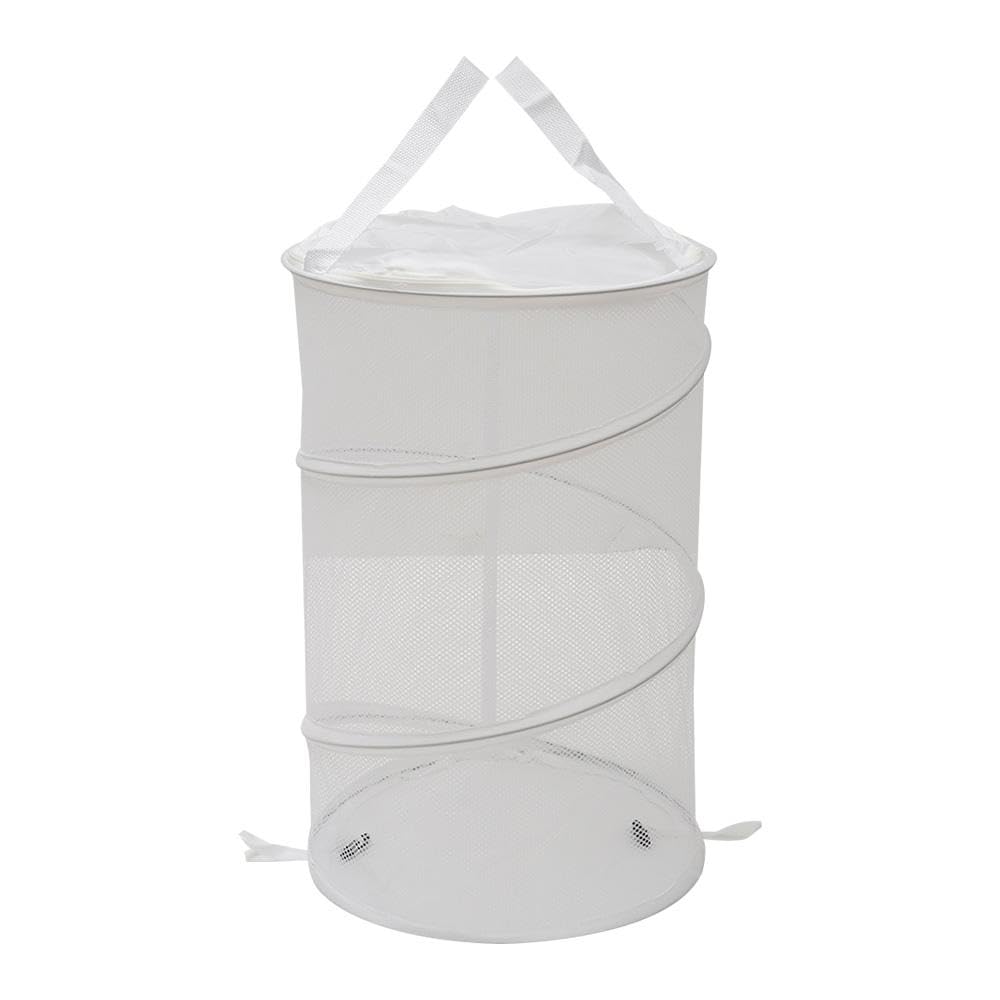 hobbyme 2PCS Large Collapsible Round Popup Laundry Hamper with Lid,Foldable Mesh Hamper with Reinforced Handles and Solid Bottom,White and Black Laundry Basket