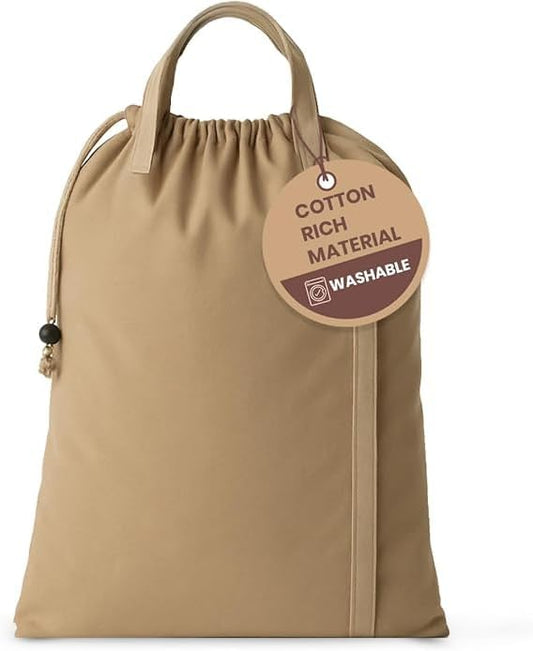 LFH Home Large Premium Cotton Canvas Laundry Bag with Drawstring and Handles Heavy Duty, Multi-Use, and Washable for Home, Travel, College or Storage 28x36 (Pack of 4)-Beige