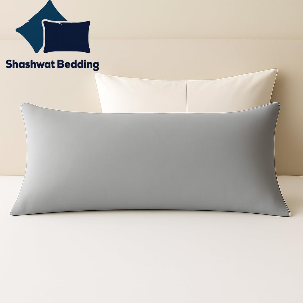 Body Pillow Cover 20x48 Inch, Silver Grey (Set of 1) - 100% Egyptian Cotton with Zipper Closure Pillow Case, Soft Breathable 500 Thread Count Long Body Pillowcase