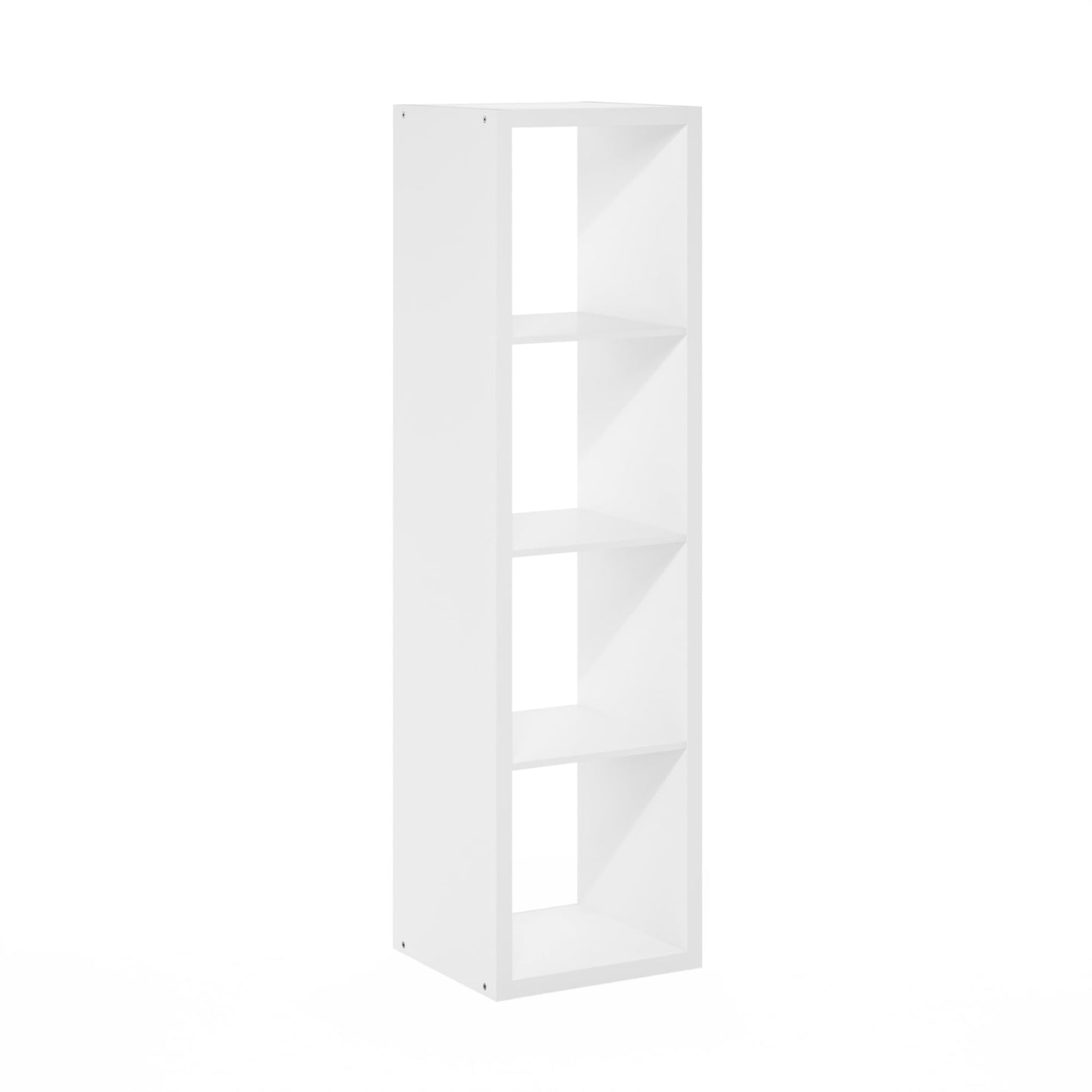 Furinno Cubicle Book Shelf, 4-Cube Bookshelf, Extra Thick Frame Horizontally & Vertically Reversible Bookcase with Open Back, 14.6 x 15.9 x 58, for Living Room, Bedroom, Home Office, Plain White