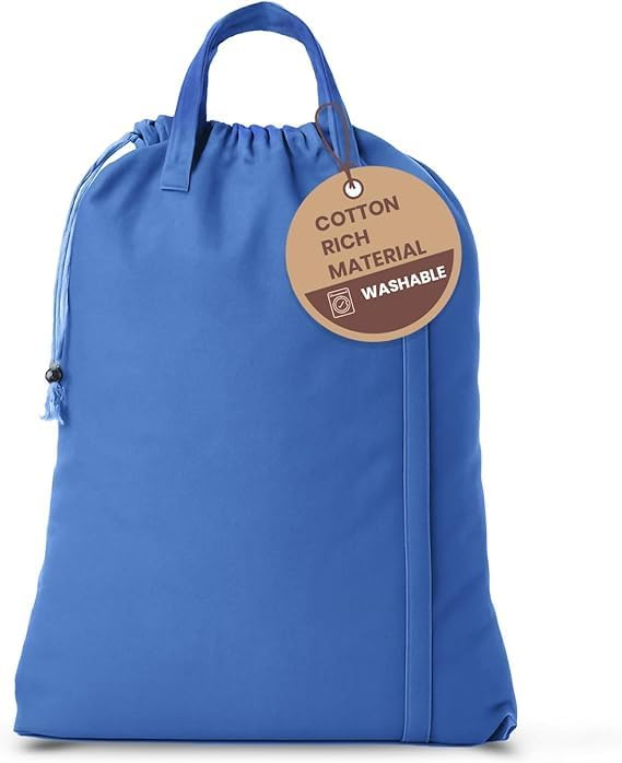 LFH Home Large Premium Cotton Canvas Laundry Bag with Drawstring and Handles Heavy Duty, Multi-Use, and Washable for Home, Travel, College or Storage 28x36 (Pack of 2)-Sky Blue