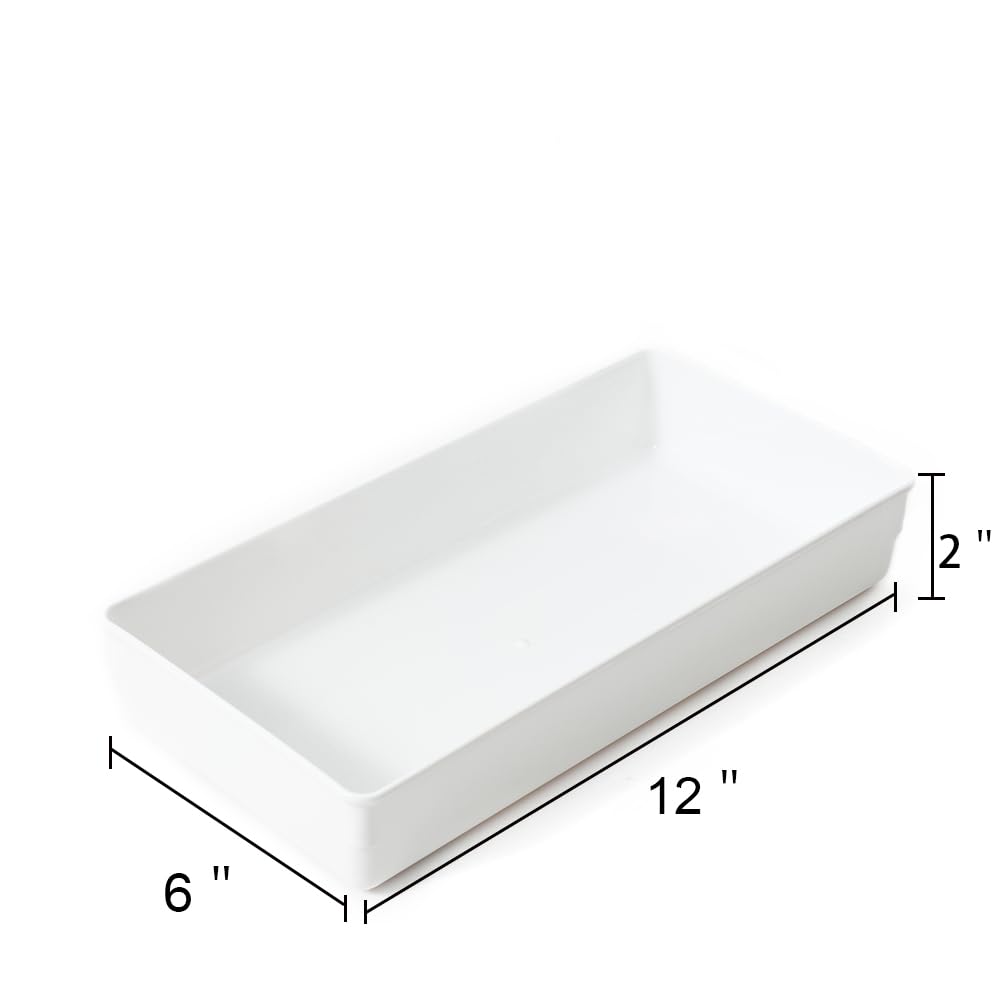 ihomecooker 3 Pack White Plastic Drawer Organizer Tray Cutlery Utensil Makeups Drawer Organizers 12" X 6"…