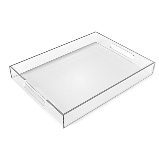 Allhercom 12"x16" Acrylic Serving Tray with Handles, Spill Proof Clear Decorative Tray, Lucite Tray for Coffee Table, Vanity, Makeup Organizer