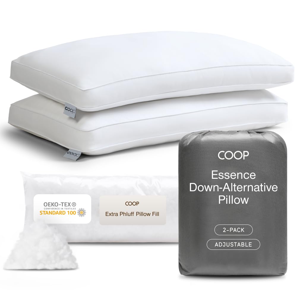 Coop Home Goods Essence Down Alternative Pillow Set of 2, King Size, Best Pillows for Sleeping, Adjustable Alternative to Down Pillows, Luxury Hotel Pillow for Back, Stomach or Side Sleepers