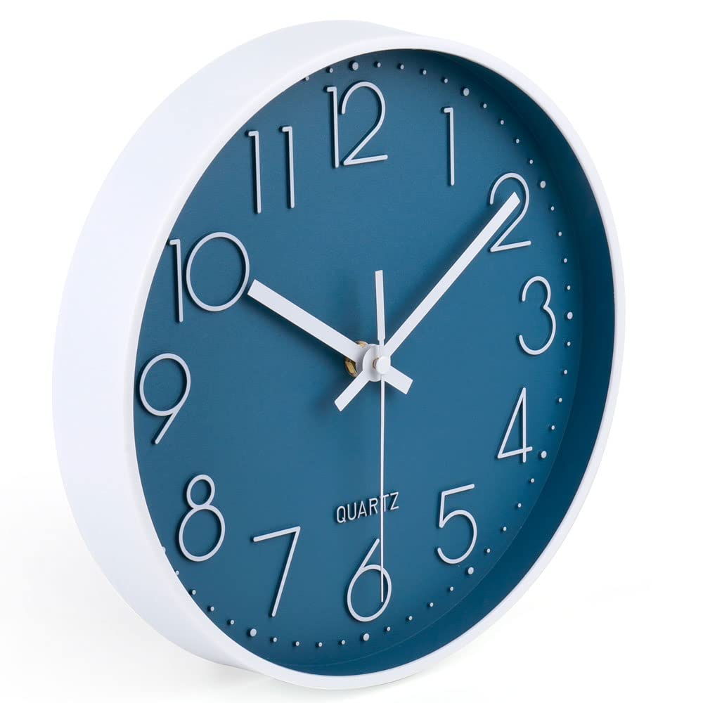 jomparis 10 Inch Cerulean Wall Clock Battery Operated Silent & Non-Ticking Wall Clock Decor for Bathroom Bedroom