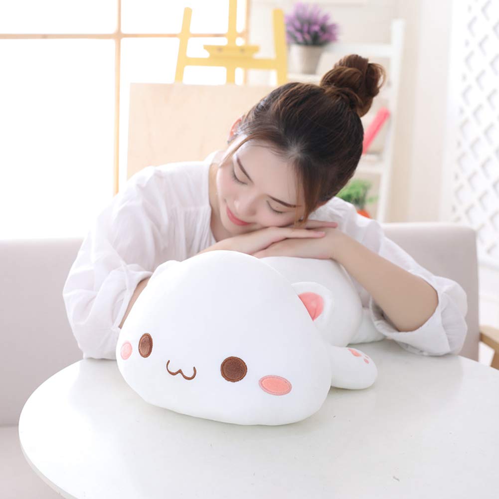 Jensquaify Cat Plush Hugging Pillow, Soft Cat Stuffed Animals Kawaii Kitten Plush Toy Gifts for Kids (White Round Eyes, 25.5")