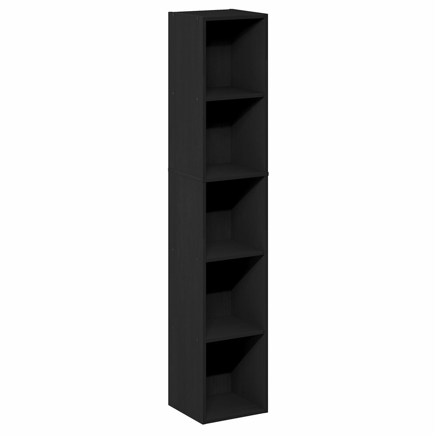 Furinno Fulda Book Shelf, 5-Tier Tall Narrow Bookshelf, Standing Bookcase with 10-in Width Storage Shelf, 9.3 x 9.8 x 51.9, for Organization Storage, for Living Room, Bedroom, Home Office, Blackwood