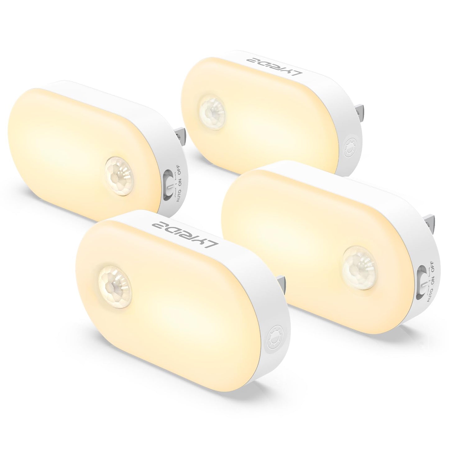 Lyridz Plug-in Night Light with Motion Sensor, 1-120 LM Stepless Adjustable Brightness LED Nightlights for Bathroom, Bedroom, Hallway, Stairs, Garage, Toilet, 4 Pack