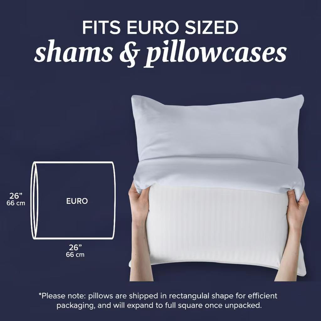 Beckham Hotel Collection Euro Size Throw Pillows (Set of 2), 26 x 26 Down Alternative Pillow Insert for Bed, Couch, and Sofa