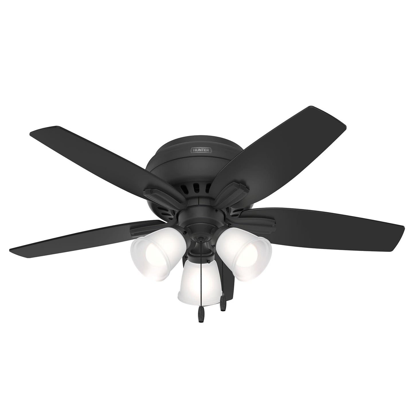 Hunter 42 inch Indoor Ceiling Fan with LED Lights - Black Ceiling Fan with Pull Chain, For Bedroom or Living Room, Low Profile Flush Mount, No Remote, 5 Blades - Newsome 52393, Matte Black