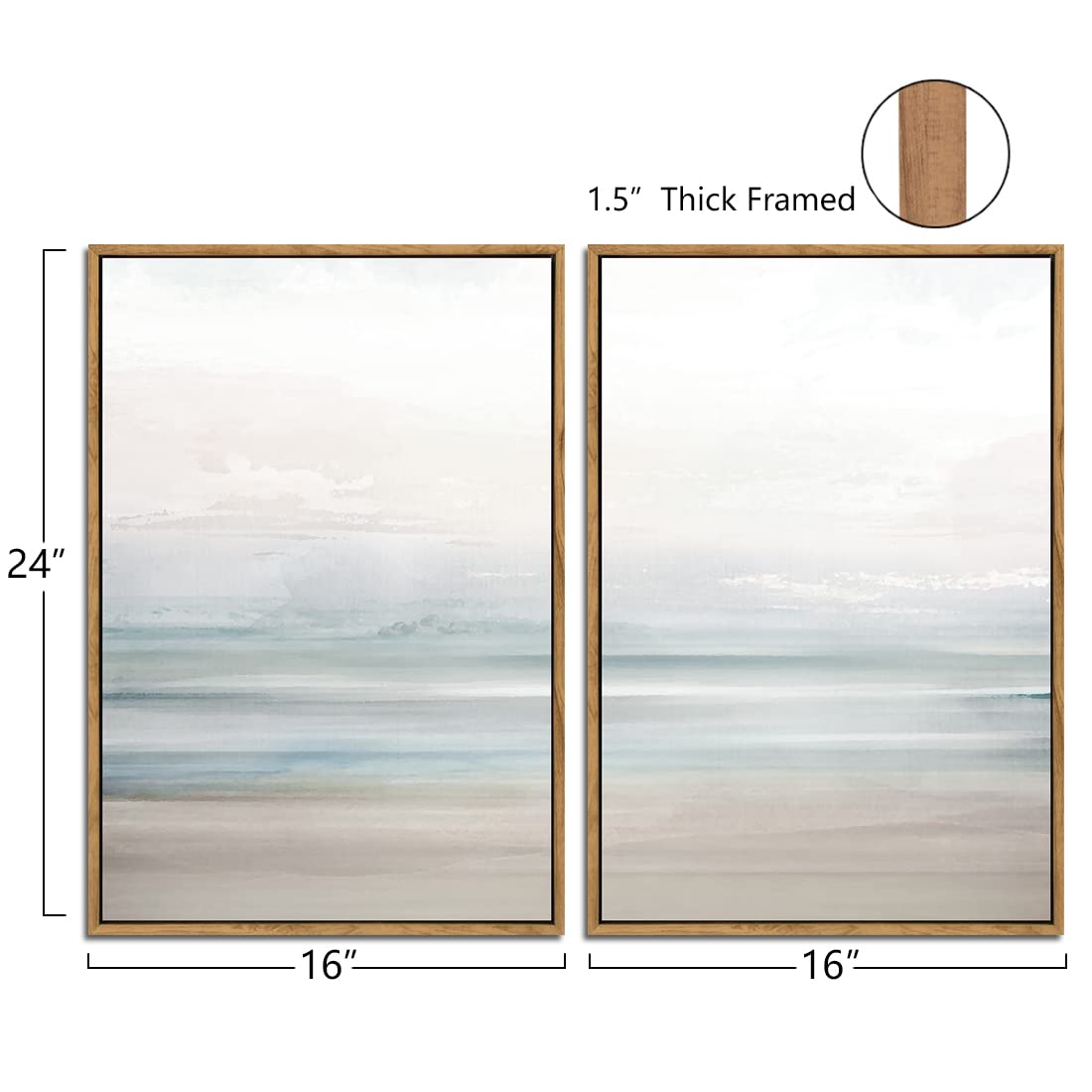 Gardenia Art Framed Coastal Beach Canvas Wall Art Decor Abstract Ocean Landscape Painting Prints Modern Artwork for Living Room Bathroom Bedroom Home Decoration Ready to Hang 16"x24"