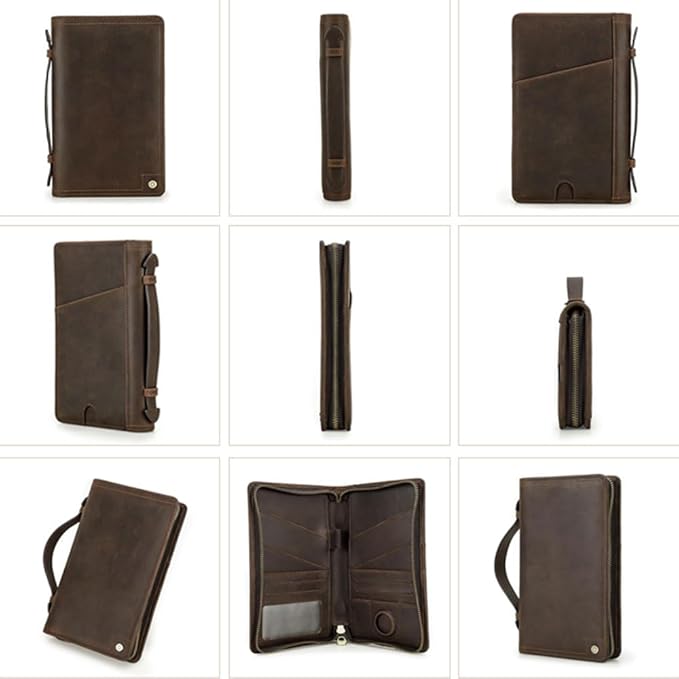 CONTACTS Full Grain Leather Travel Passport Holder for 4 Passports with Airtag Slot Family Passport Wallet RFID Blocking Passport Organizer