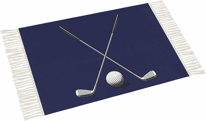 Navy Blue Entryway Rug 2X3 Ft Bathroom Mat, Washable Woven Sports Golf Ball Throw Carpet with Tassel, Non-Shedding Modern Minimalist Art Indoor Outdoor Kitchen Doormats