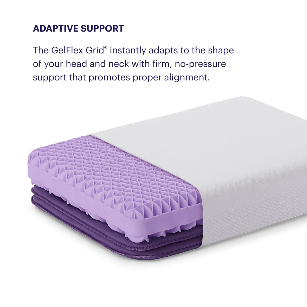 Purple Pillow - GelFlex Grid, Cooling Ergonomic Support for Side, Back, Stomach Sleepers - Adjustable Boosters for Personalized Height, Firm Feeling, Standard Size - Ultra-Durable