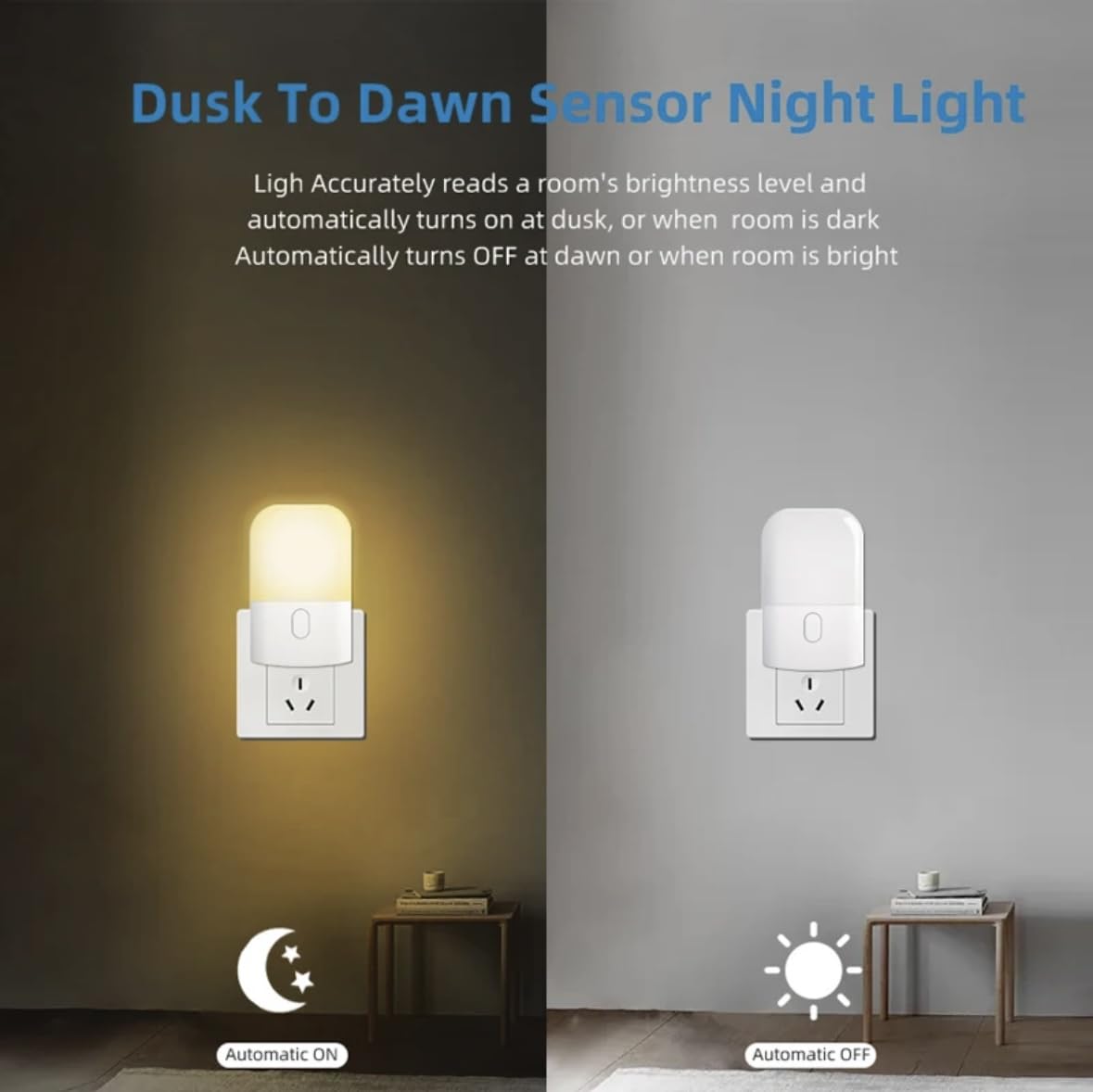 Led Night Light Plug into Wall, 4 Modes Brightness Adjustable, 2700K Warm White, Light Sensor Dusk to Dawn, Indoor Light for Bedroom Living Room Stair and Hallway. 2 Pack.