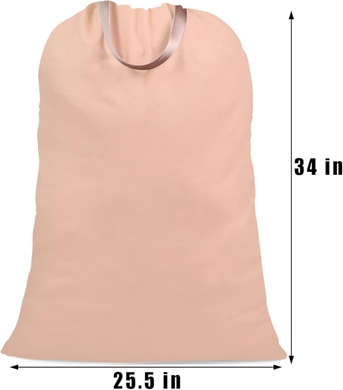 Cotton Canvas Laundry Bag with Handles & Drawstring Straps, Heavy Duty Extra Large Laundry Bags for Laundromat and Household, 25.5x34 Inch, Light Pink