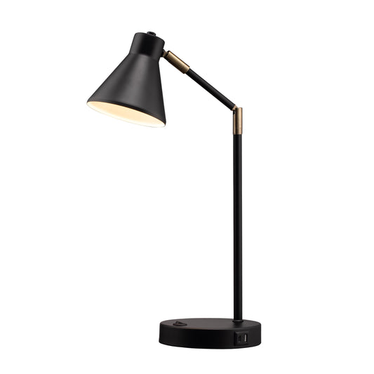 O'Bright Astrum - LED Desk Lamp with Dual USB Charging Ports, 100% Metal, 270 Degree Swivel Arms, Soft White Light (3000K), Bedside & Home Office Table Lamp, ETL Listed, Black