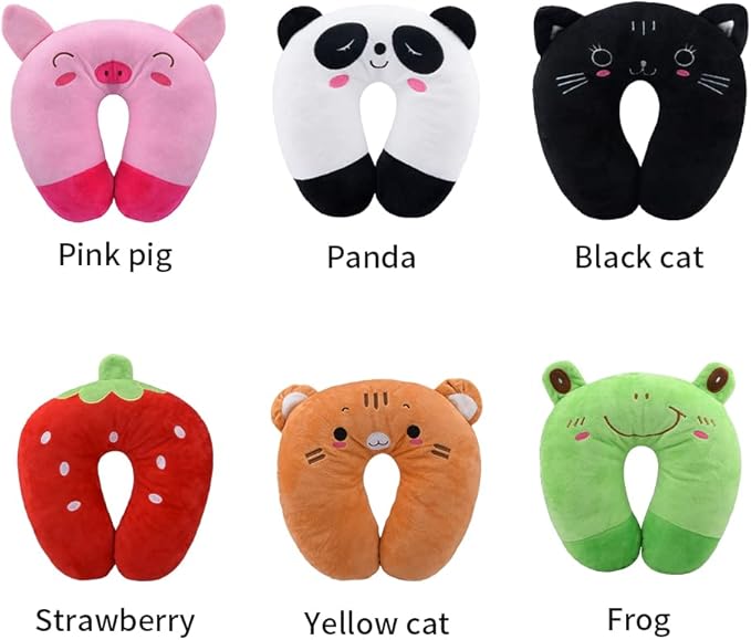 EKDJKK Travel Pillow for Kids, Cute Animal Neck Pillow Support U Shaped Cushion Plush Soft Rest Reading Pillow Sleeping Pillow for Airplane Train Car (Strawberry)