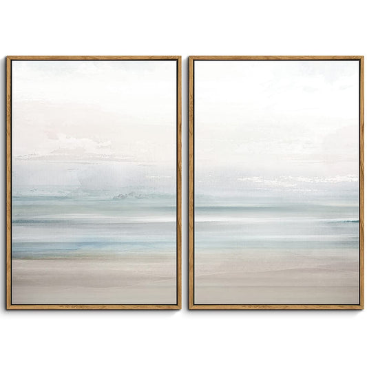 Gardenia Art Framed Coastal Beach Canvas Wall Art Decor Abstract Ocean Landscape Painting Prints Modern Artwork for Living Room Bathroom Bedroom Home Decoration Ready to Hang 16"x24"