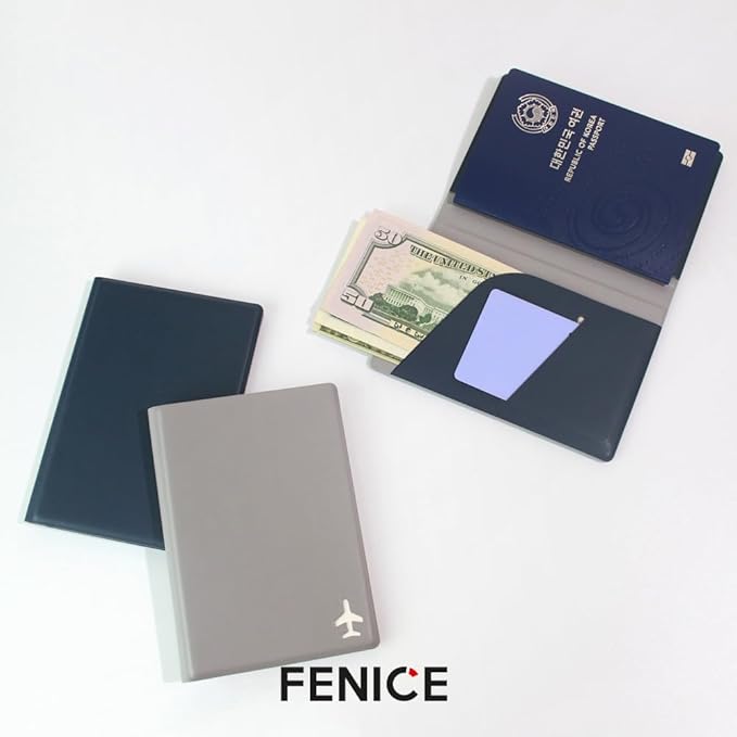 Fenice Plain Simple Passport Cover Holder Wallet Case for Travel Essential RFID Blocking Vegan Leather Waterproof (NAVY)