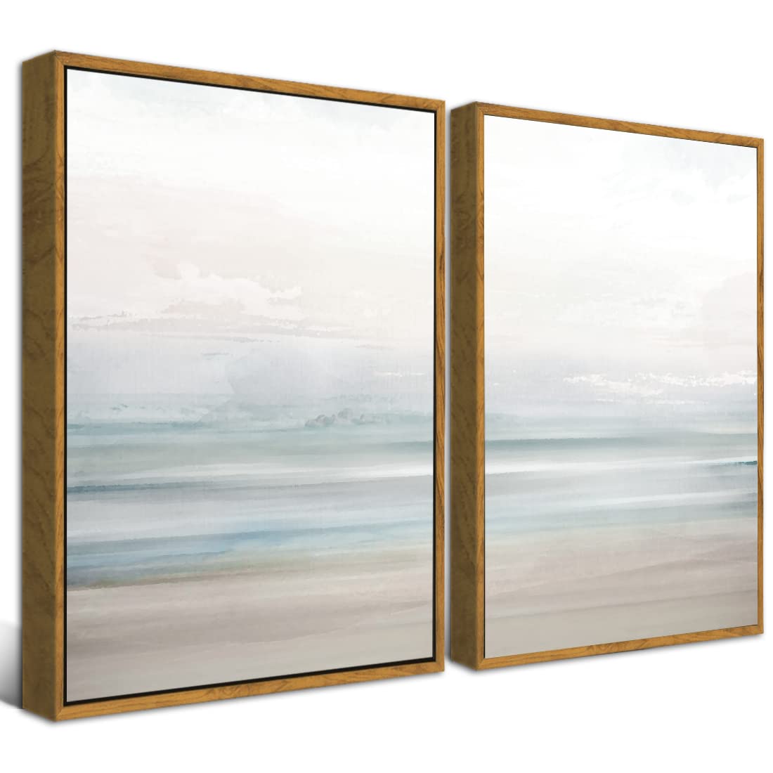 Gardenia Art Framed Coastal Beach Canvas Wall Art Decor Abstract Ocean Landscape Painting Prints Modern Artwork for Living Room Bathroom Bedroom Home Decoration Ready to Hang 16"x24"