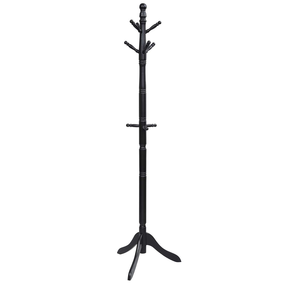 Tangkula Wood Coat Rack Freestanding, Entryway Height Adjustable Coat Stand with 9 Hooks & Stable Tri-Legged Base, Rubber Wood Coat Tree Hall Tree Coat Hanger Stand for Home Office Hall Entryway