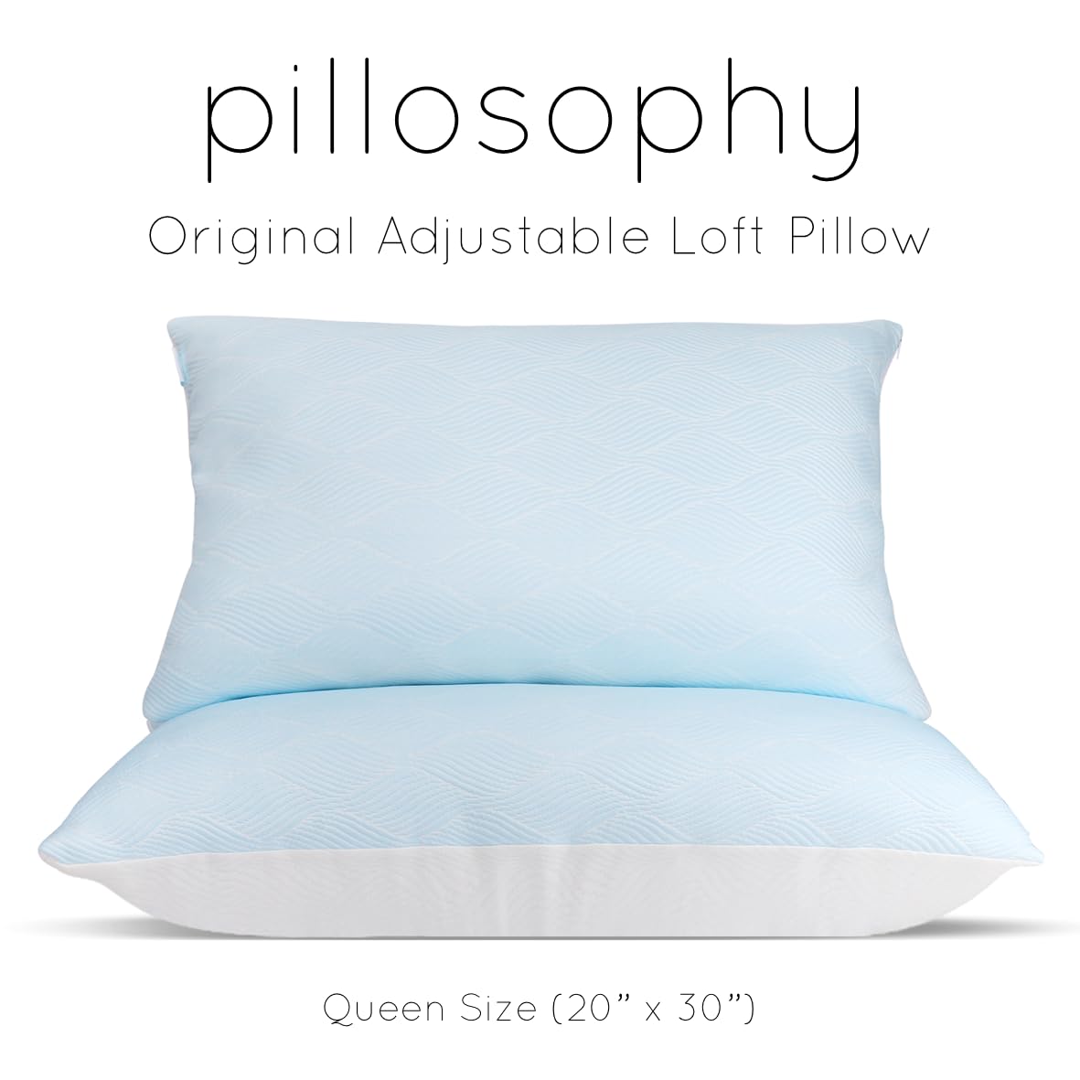 pillosophy Original Adjustable Loft Pillow • Gel-Infused Shredded Memory Foam Fill • Dual-Sided Washable Cooling Cover • Perfect for Back, Side, Stomach Sleepers (Queen Size, 1-pack)