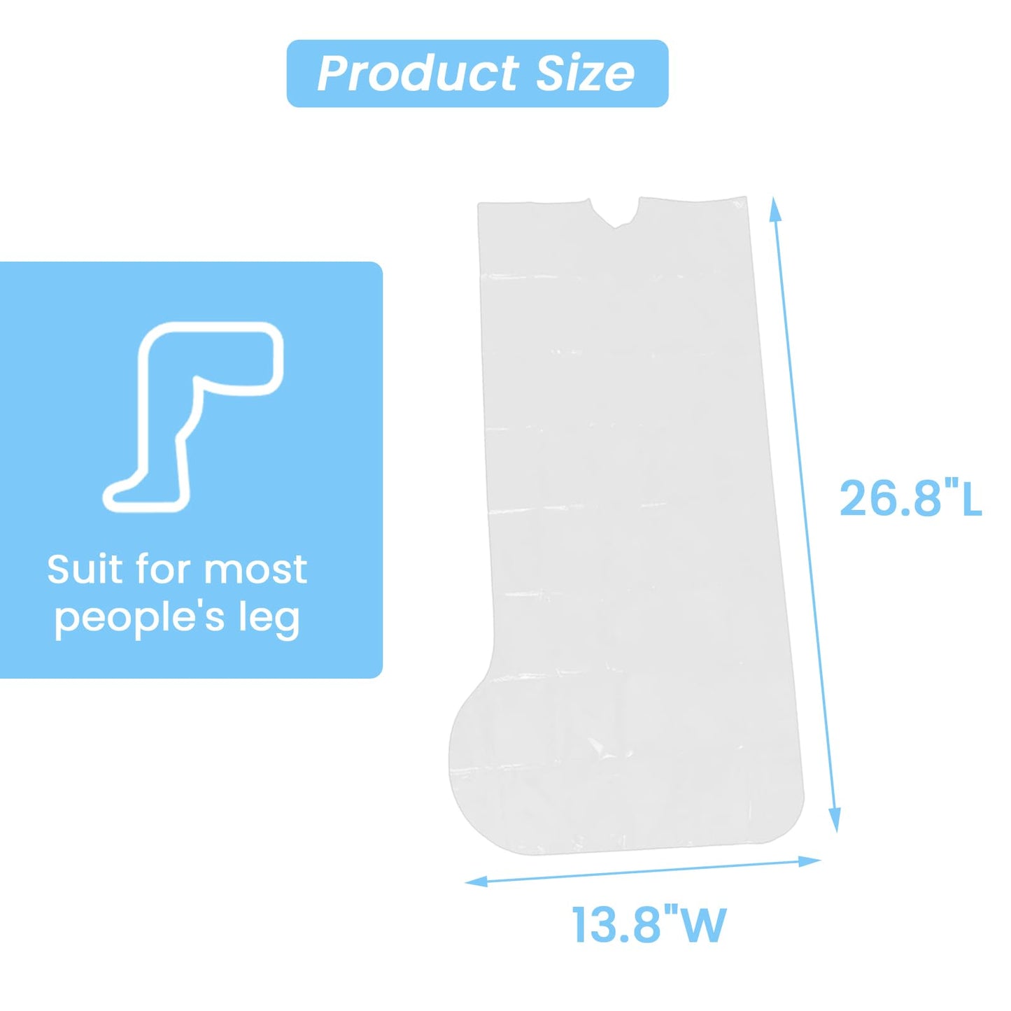 UMTEC 2pcs Leg Cover for Shower - Adults Leg Wound Protector for Bathing, Reusable Waterproof Cast Guard Sheet for Broken Bones, Burns, Wounds, Fits Upper Knee 17" to 23"