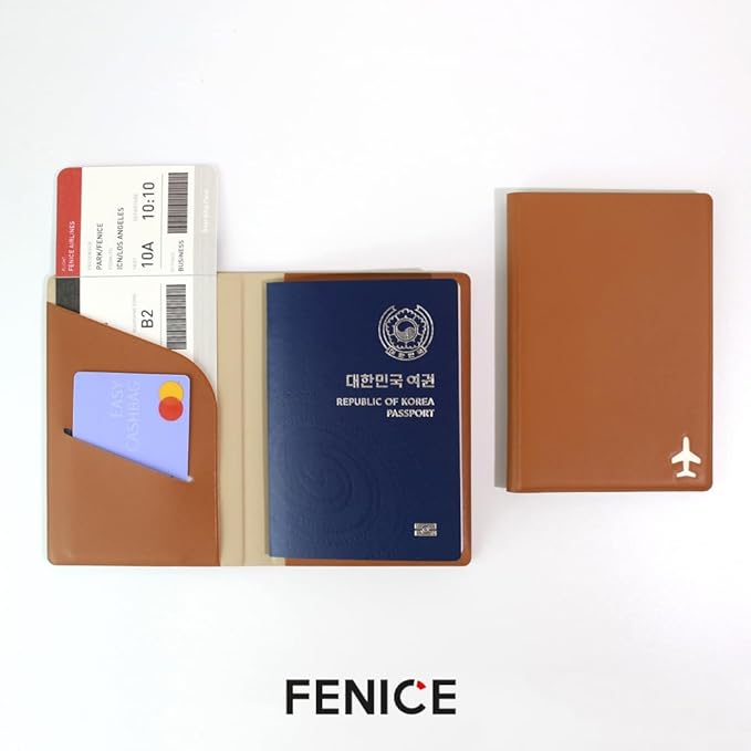 Fenice Plane Simple Passport Cover Holder Wallet Case for Travel Essential RFID Blocking Vegan Leather Waterproof (BLACK)