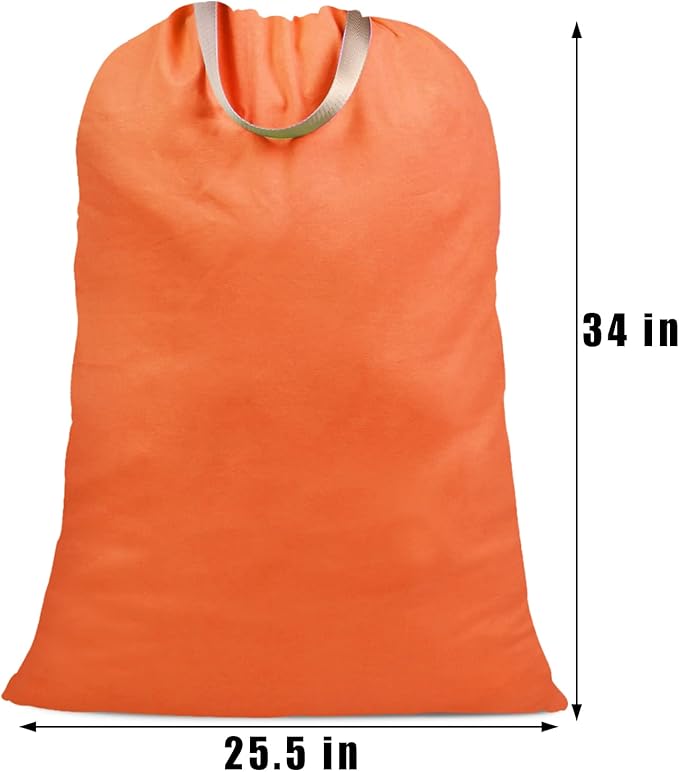 Cotton Canvas Laundry Bag with Handles & Drawstring Straps, Heavy Duty Extra Large Laundry Bags for Laundromat and Household, 25.5x34 Inch, Orange