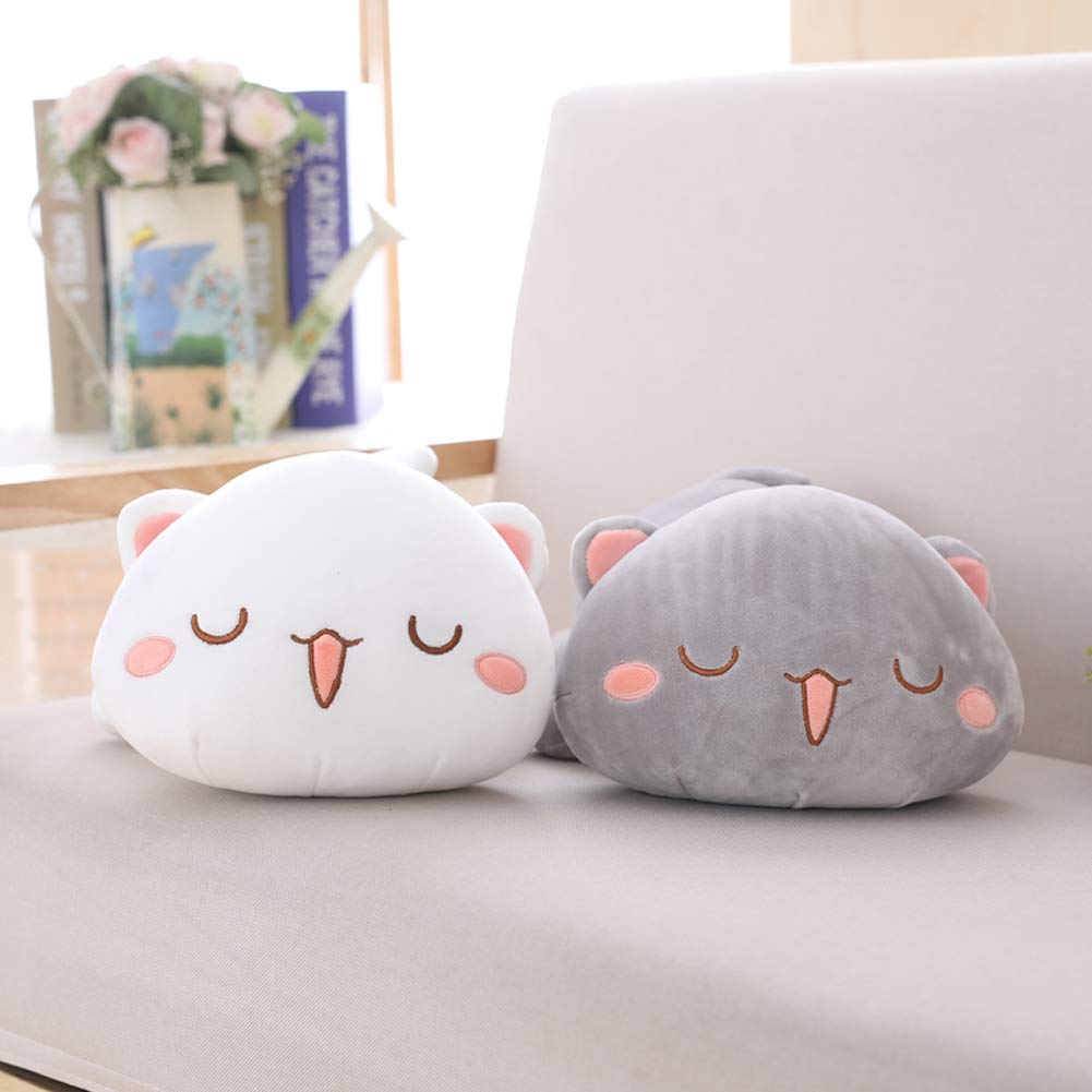 Jensquaify Cat Stuffed Animals, Soft Cat Plush Pillow Kawaii Kitten Stuffed Animal Toy Gifts for Kids (White Squint Eyes, 13.7")