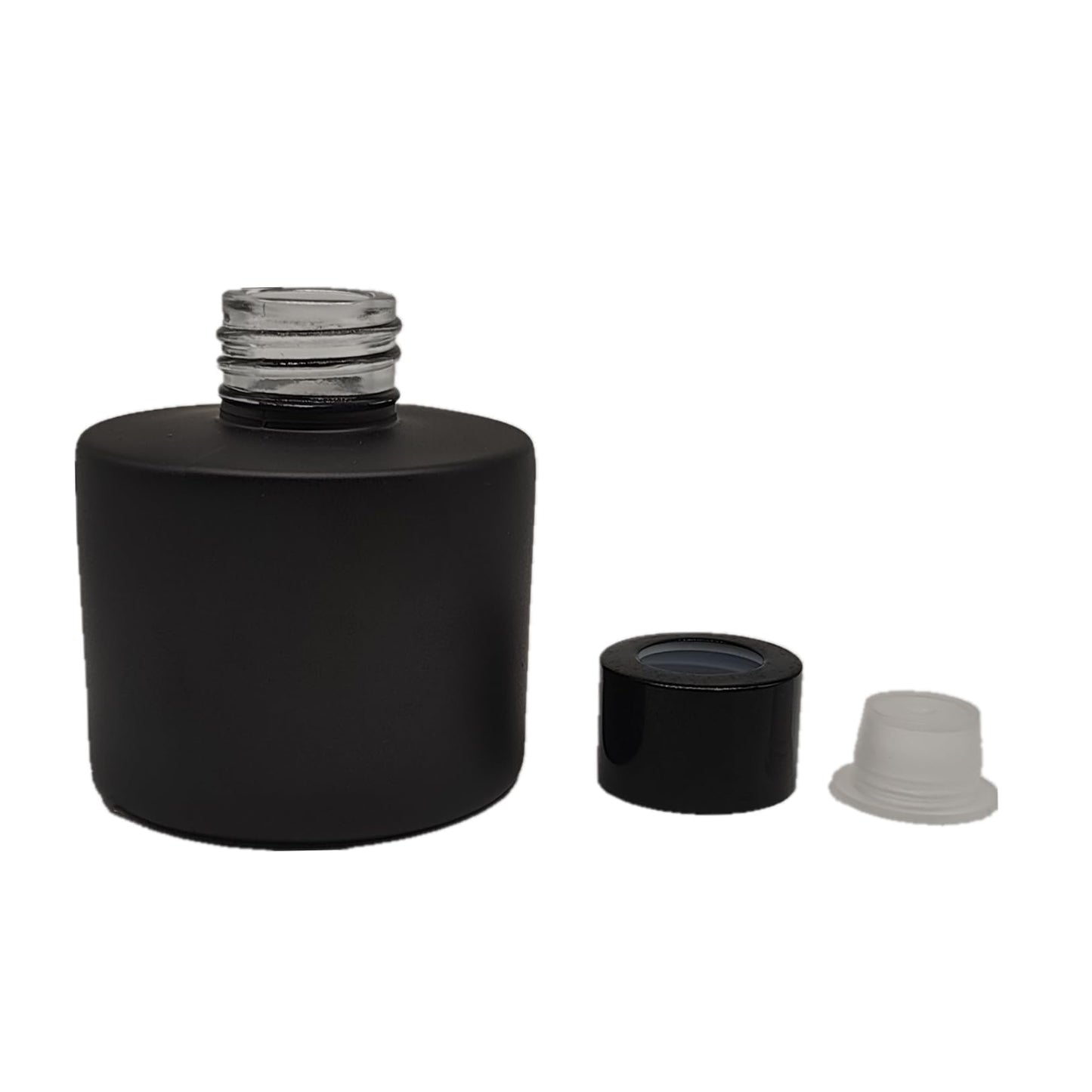 PimyRcyi 4PCS Reed Diffuser Bottle, Empty Matte Black Glass Jar with Black Sticks,Fragrance Replacement Container 100ml(4, Round)